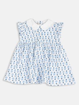 Chicco - White Blended Round Neck Floral Dress