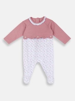 Chicco - Peach Blended Round Neck Embroidered Romper