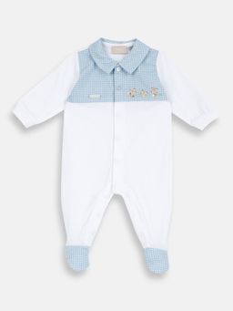 Chicco - White Blended Collar Neck Checks Romper