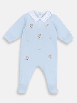 Chicco - Blue Blended Collar Neck Embroidered Romper