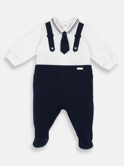 Chicco - White Blended Collar Neck Self Design Romper