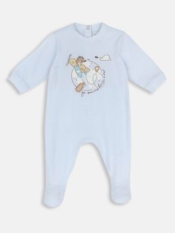 Chicco - Blue Cotton Round Neck Animal Print Romper