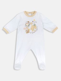 Chicco - White Cotton Round Neck Animal Print Romper