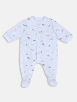 Chicco - Blue Cotton V-Neck Printed Romper