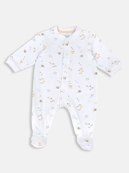 Chicco - White Cotton V-Neck Printed Romper