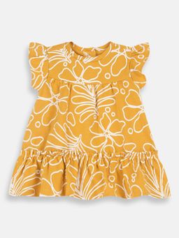 Chicco - Yellow Blended Round Neck Floral Dress