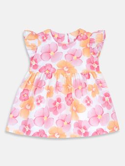 Chicco - White Cotton Round Neck Floral Dress