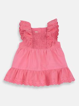 Chicco - Pink Cotton Square Neck Self Design Dress