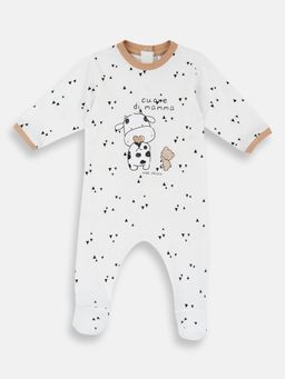 Chicco - White Blended Round Neck Printed Romper