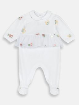 Chicco - White Blended Collar Neck Embroidered Romper