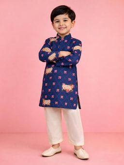 Vastramay - Blue Rayon Mandarin Neck Printed Kurta & Pyjama
