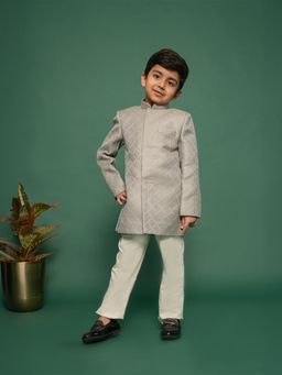 Vastramay - Boys Silk Blend Woven Textured Sherwani with Pant (Set of 2)