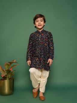 Vastramay - Boys Blue Rayon Patola Printed Kurta with Patiala (Set of 2)