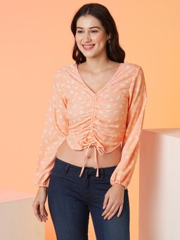 Globus - Women Peach V-Neck Full Sleeves Top