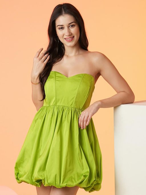 Buy Globus Women Lime Green Strapless Sweetheart Neck Panelled Balloon Party  Dress Online