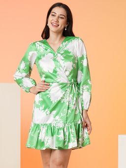 Globus - Women Green Floral Fit and Flare Party Dress