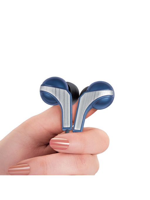 FINGERS SoundBoomerang Wired Earphones - Golden L-pin & Free Carry Case (Imperial Blue + Silver)