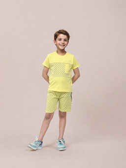 Toonyport - Yellow Printed Cotton T-Shirt with Shorts