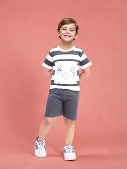 Toonyport - White Stripes Cotton T-Shirt with Shorts