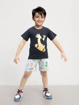 Toonyport - Black Printed Cotton T-Shirt with Shorts