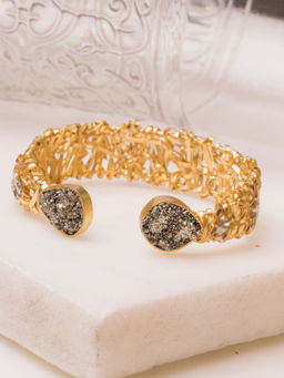 Vasundhara - Gold Wire Mesh Bracelet with Pyrite