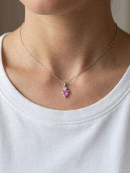 CARATIRO - Women 925 Sterling Silver Multi-Color Moissanite Heart Diamond Necklace