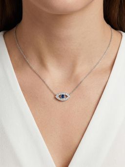 CARATIRO - Women 925 Sterling Silver Evil Eye Moissanite Blue Pendant Necklace