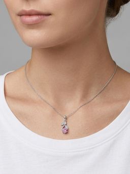 CARATIRO - Women 925 Sterling Silver Multi-Color Diamond Leaf Pendant Necklace