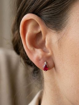 CARATIRO - Women 925 Sterling Silver Red Diamond Stud Earrings