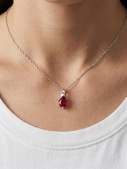 CARATIRO - Women 925 Sterling Silver Pear Cut Red Pendant Necklace