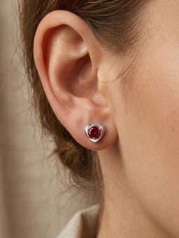 CARATIRO - Women 925 Sterling Silver Ruby Heart Stud Earrings