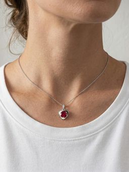 CARATIRO - Women 925 Sterling Silver Ruby Heart Pendant Necklace