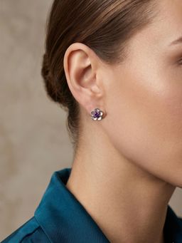 CARATIRO - Women 925 Sterling Silver Purple Amethyst Flower Studs