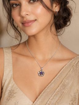 CARATIRO - Women 925 Sterling Silver Round Purple Five-Petal Flower Necklace