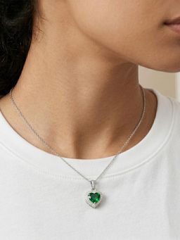 CARATIRO - Women 925 Sterling Silver Moissanite Heart Halo Studded Pendant Necklace