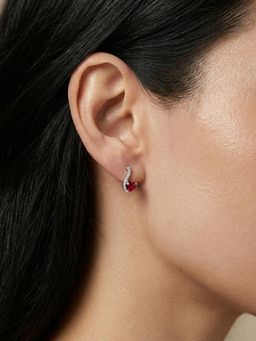 CARATIRO - 925 Sterling Silver Heart-Cut Red and Moissanite S-Curve Swirl Studs