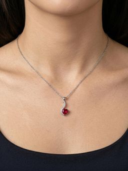 CARATIRO - Women 925 Sterling Silver Moissanite Heart Shape Red Necklace