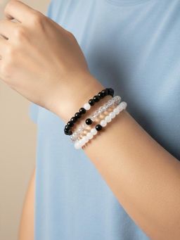 NVR - Black and White Crystal Beaded Bracelet (Pack Of 3)
