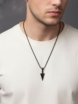 NVR - Men's Black Arrow Shaped Rhodium Plated Necklace