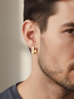 NVR - Men's Gold Plated Geometric Shaped Hoop Earrings