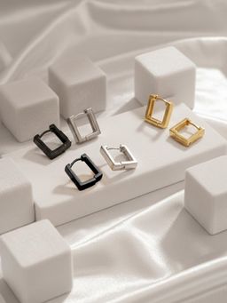 NVR - Men's Multicolour Geometric Shaped Hoop Earrings (Pack of 3)