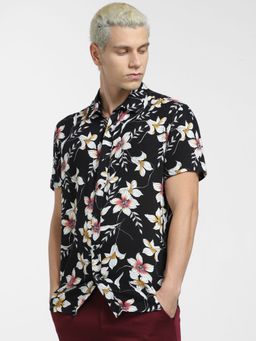Jack & Jones - Black Floral Print Short Sleeves Shirt
