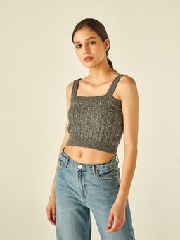 Cover Story - Grey Pearl Crop Top