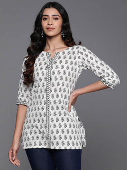 Libas - White Cotton Paisley Printed Kurti
