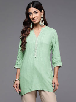Libas - Green Cotton Blend Self Design Kurti