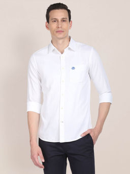 U.S. POLO ASSN. - Men White Solid Cotton Dobby Casual Shirt