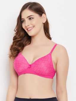 Clovia - Polyamide Solid Padded Demi Cup Wire Free Push-Up Bra - Dark Pink