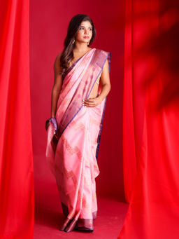 Beatitude - Pink Woven Banarasi Saree with Unstitched Blouse