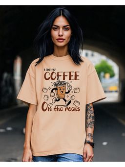 Bewakoof - Women's Ginger Root Brown Coffee On The Rocks Graphic Printed Oversized T-shirt