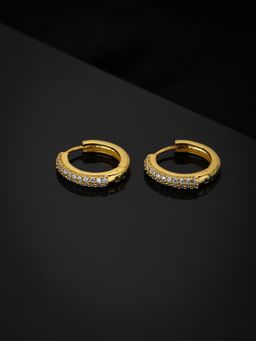 Carlton London - Gold Plated CZ Studded Circular Handcrafted Huggie Hoop Earrings